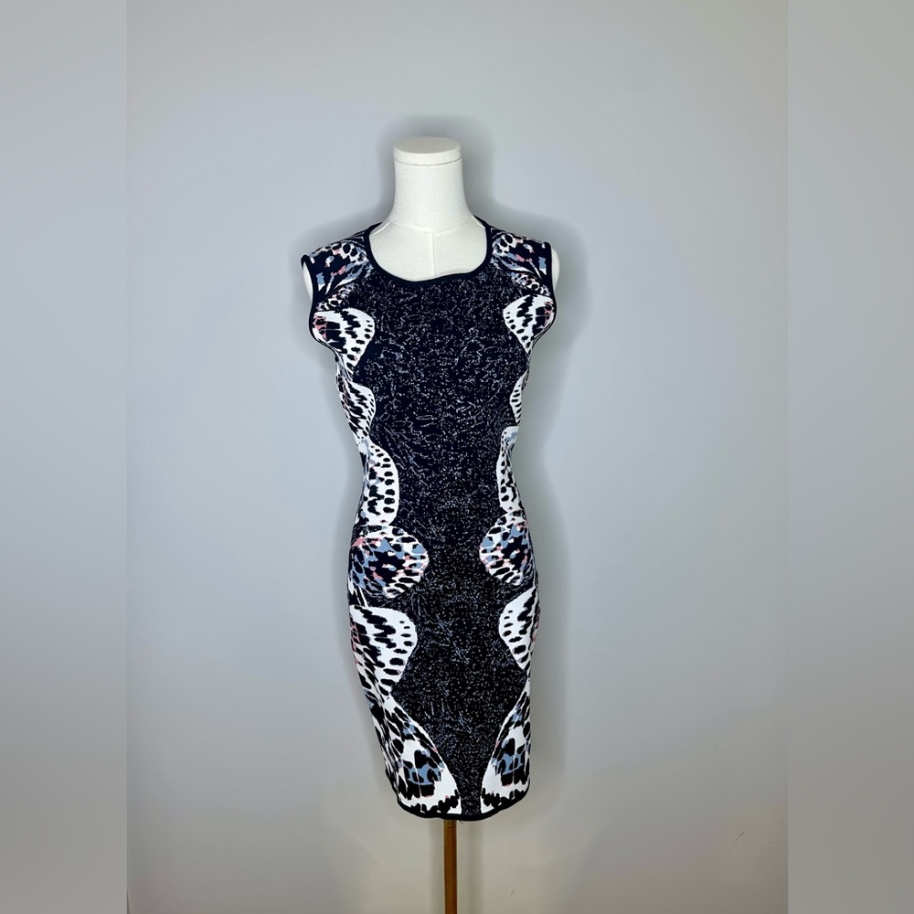 BCBGMaxAzria Black and White Patterned Mini Dress